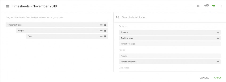 Gruppering af rapportdata i Teamdeck