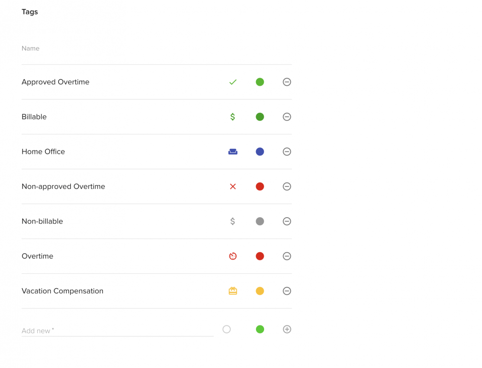 Timesheet tags